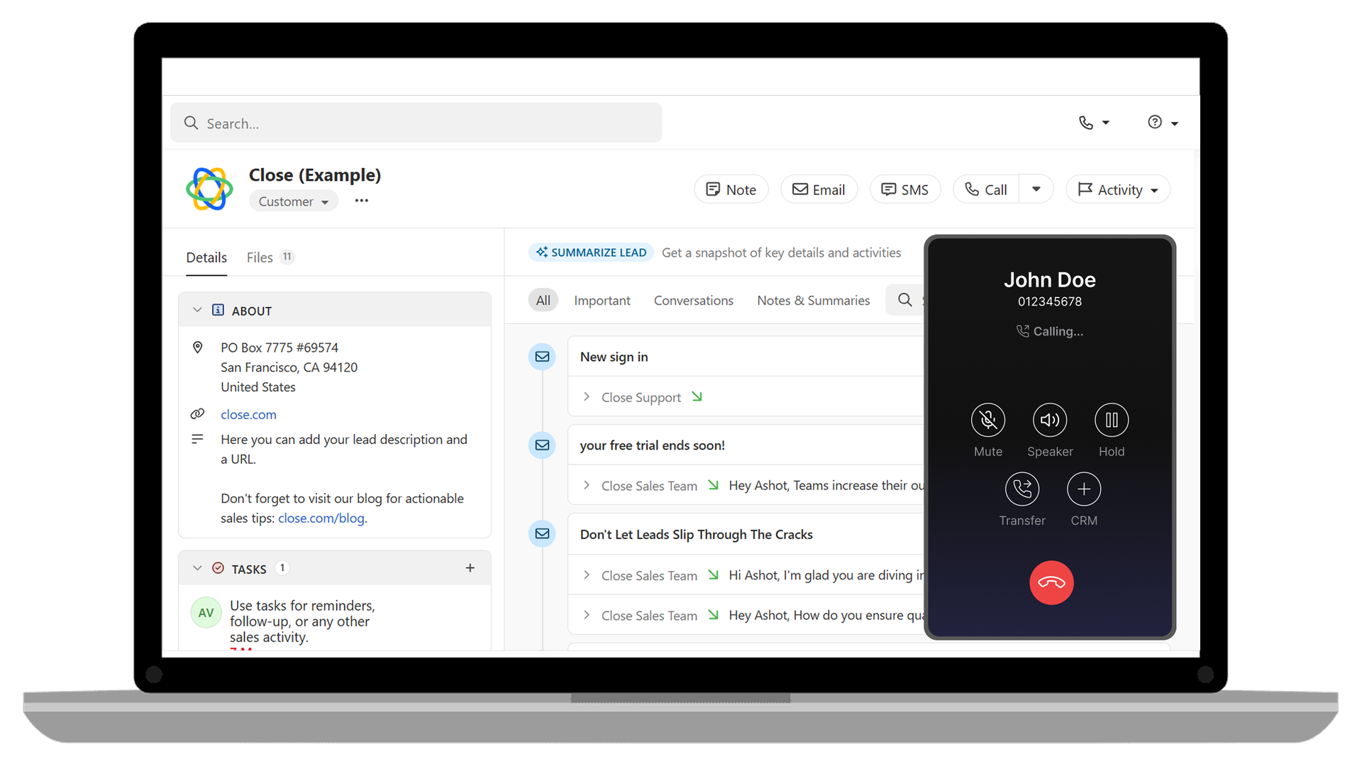 CRM Interface Mockup